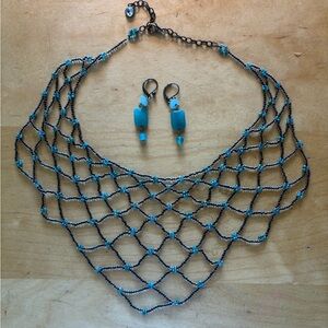 Twisted Pixies handmade Turquoise and Clear Beaded Necklace and Earring Set
